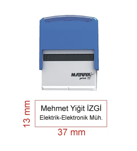 Kaşeciniz İsim Ünvan Kaşesi - Matuya 11 - Mavi Makine - Siyah Mürekkep
