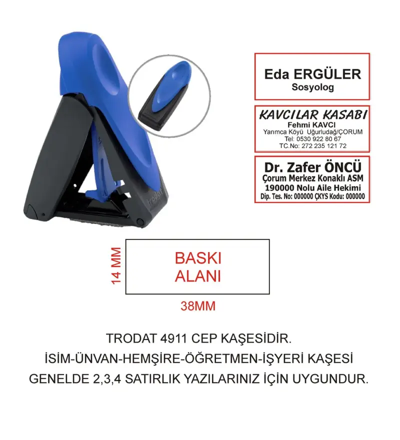 Kaşeciniz Trodat 9411 Cep Kaşe Mavi Makina Siyah Mürekkep