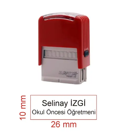 Kaşeciniz İsim Ünvan Kaşesi - Matuya 10 - Kırmızı Makine - Siyah Mürekkep