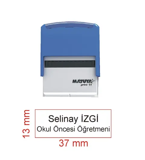 Kaşeciniz İsim Ünvan Kaşesi - Matuya 11 - Mavi Makine - Siyah Mürekkep
