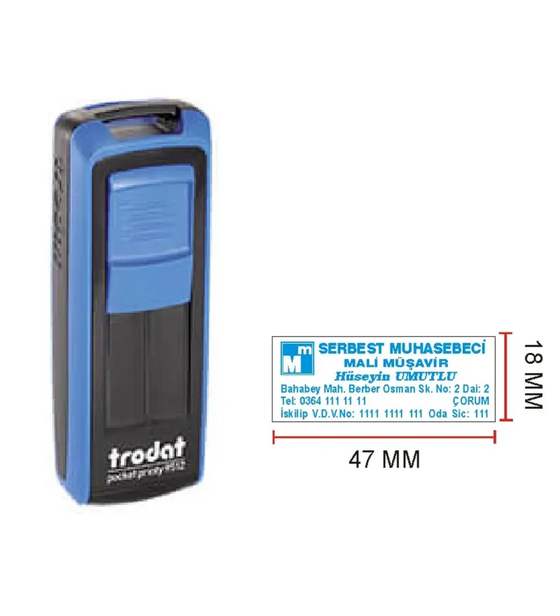 Trodat 9512 Cep Kaşe - İsim Yazılı Kalem Hediyeli (mavi)