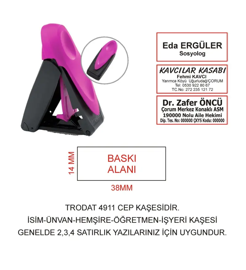 Kaşeciniz Trodat 9411 Cep Kaşe Pembe Makina Siyah Mürekkep