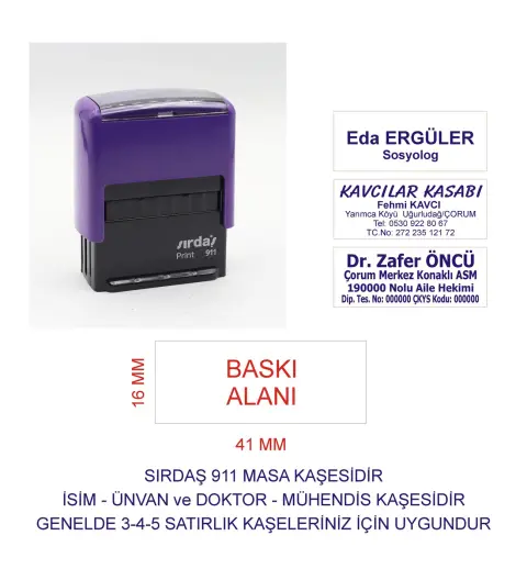 Sırdaş 911 Kişiye Özel İsim Makam Ve Ünvan Kaşesi - MOR MAKİNA MAVİ MÜREKKEP