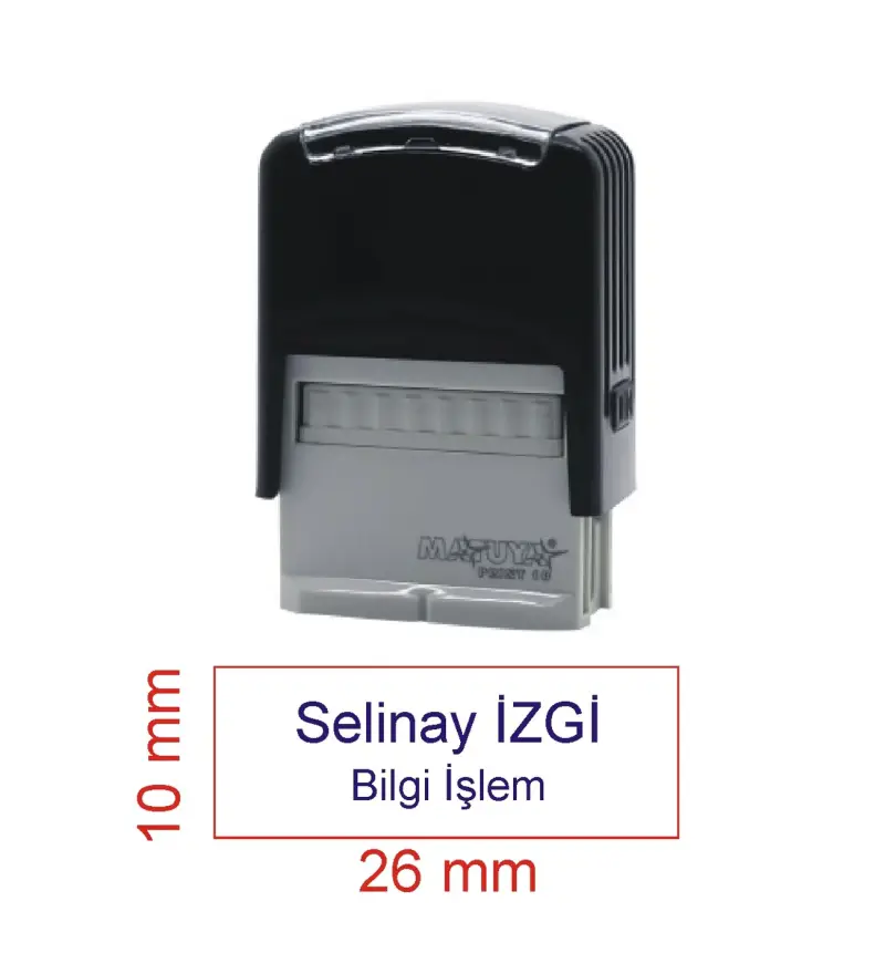 Kaşeciniz İsim Ünvan Kaşesi - Matuya 10 - Siyah Makine - Mavi Mürekkep