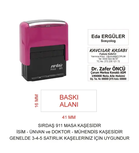 Sırdaş 911 Kişiye Özel İsim Makam Ve Ünvan Kaşesi - PEMBE MAKİNA SİYAH MÜREKKEP