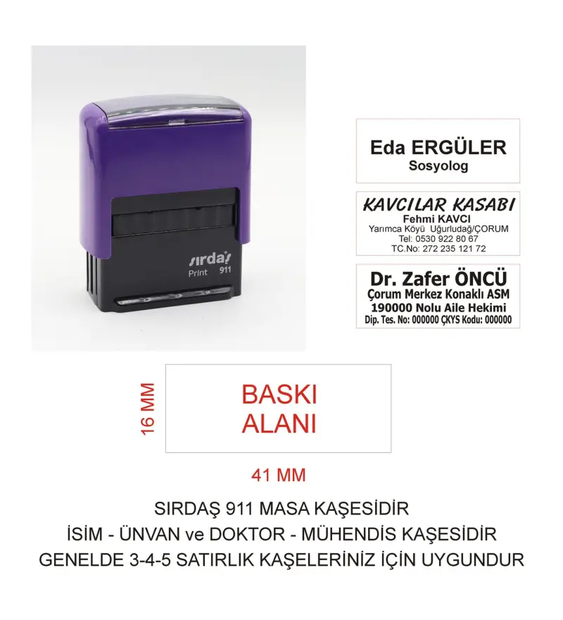 Sırdaş 911 Kişiye Özel İsim Makam Ve Ünvan Kaşesi - MOR MAKİNA SİYAH MÜREKKEP