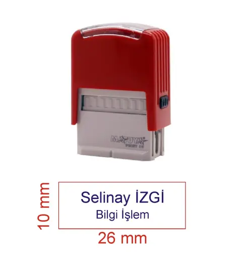 Kaşeciniz İsim Ünvan Kaşesi - Matuya 10 - Kırmızı Makine - Mavi Mürekkep