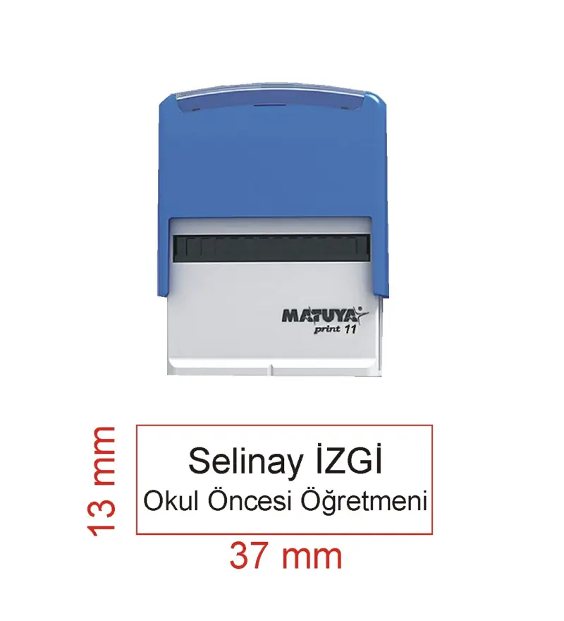Kaşeciniz İsim Ünvan Kaşesi - Matuya 11 - Mavi Makine - Siyah Mürekkep
