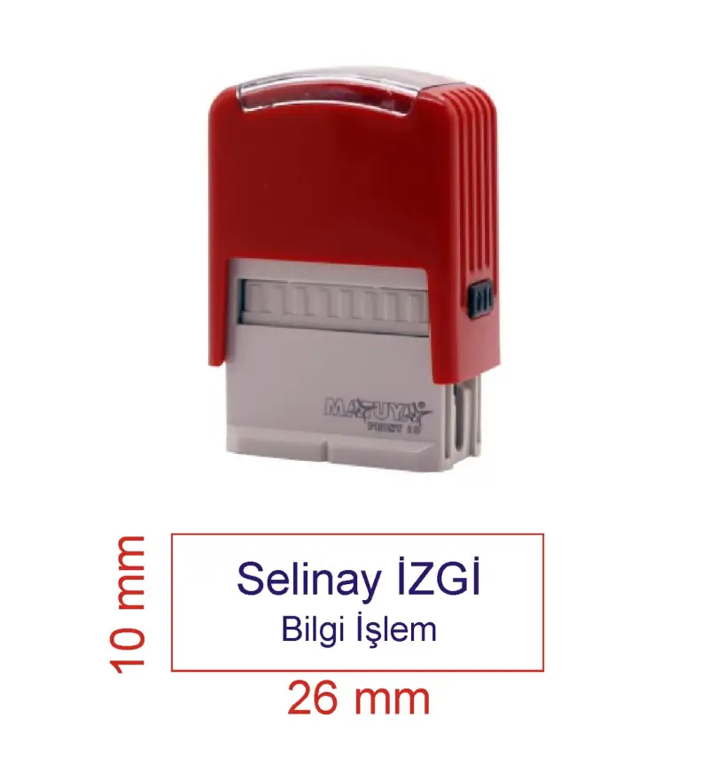 Kaşeciniz İsim Ünvan Kaşesi - Matuya 10 - Kırmızı Makine - Mavi Mürekkep