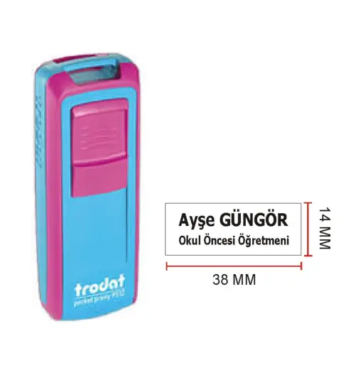 Trodat 9511 Cep Kaşe - İsim Ünvan Kaşesi - İsim Yazılı Kalem Hediyeli (turkuaz)