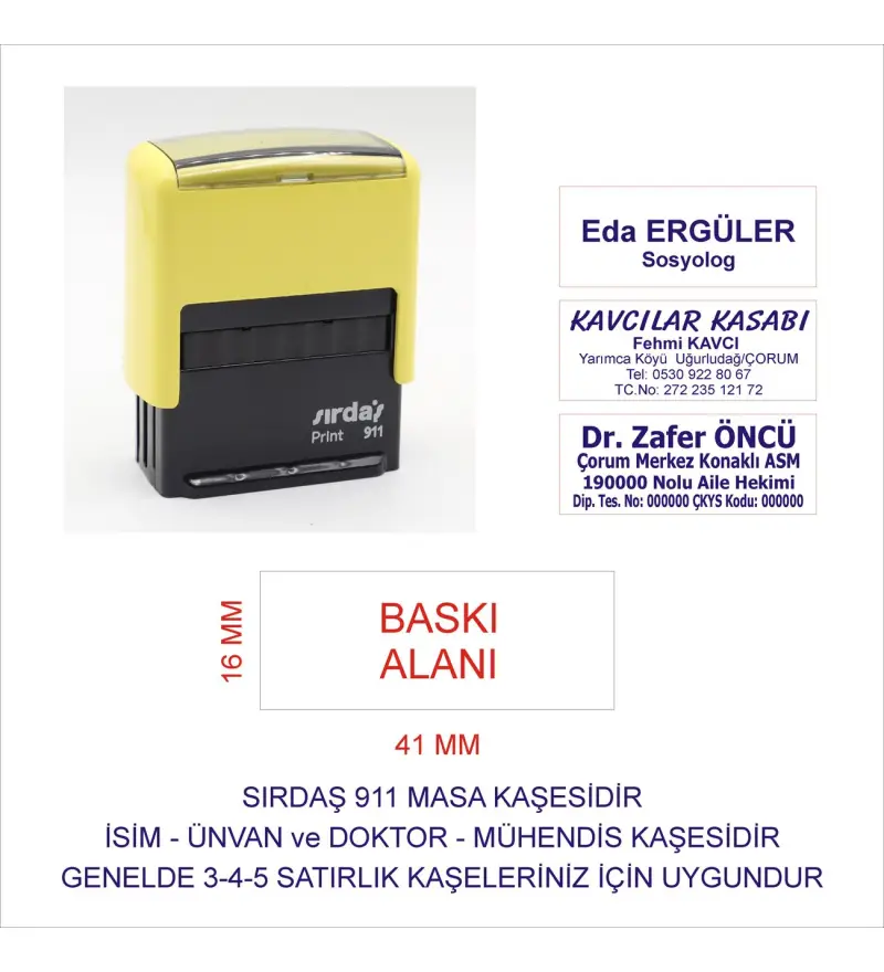 Sırdaş 911 Kişiye Özel İsim Makam Ve Ünvan Kaşesi - SARI MAKİNA MAVİ MÜREKKEP