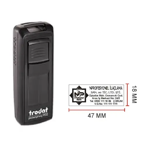 Trodat 9512 Cep Kaşe - İsim Yazılı Kalem Hediyeli (siyah)