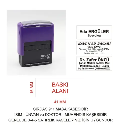 Sırdaş 911 Kişiye Özel İsim Makam Ve Ünvan Kaşesi - MOR MAKİNA SİYAH MÜREKKEP
