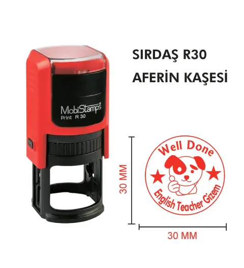 Kaşeciniz Sırdaş R30 Öğretmen - Aferin Kaşesi + 25 Cc Sırdaş Mürekkep - (model 3)