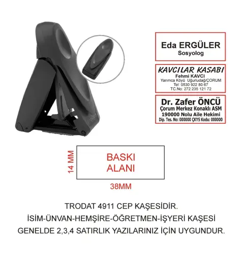 Kaşeciniz Trodat 9411 Cep Kaşe Siyah Makina Siyah Mürekkep