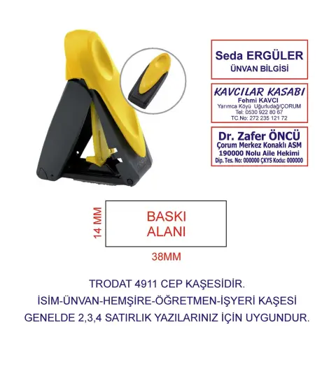 Kaşeciniz Trodat 9411 Cep Kaşe Sarı Makine Mavi Mürekkep