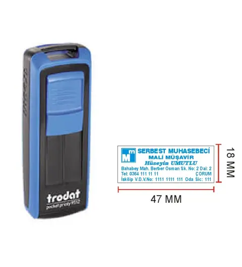 Trodat 9512 Cep Kaşe - İsim Yazılı Kalem Hediyeli (mavi)