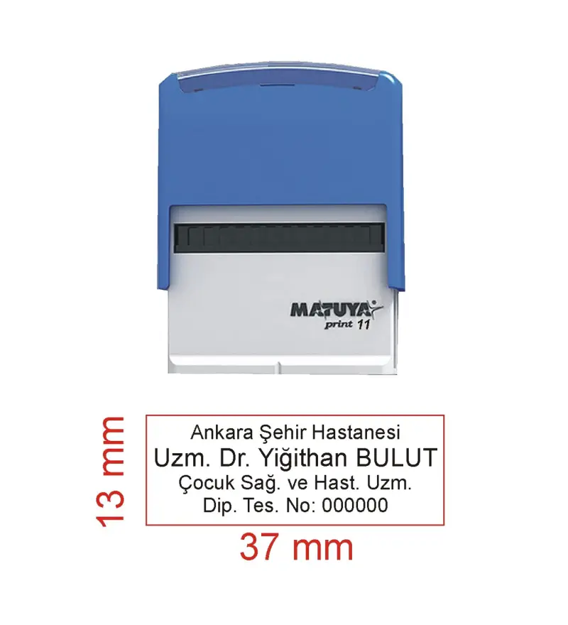 Kaşeciniz İsim Ünvan Kaşesi - Matuya 11 - Mavi Makine - Siyah Mürekkep