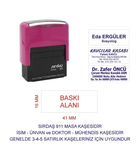 Sırdaş 911 Kişiye Özel İsim Makam Ve Ünvan Kaşesi - PEMBE MAKİNA MAVİ MÜREKKEP