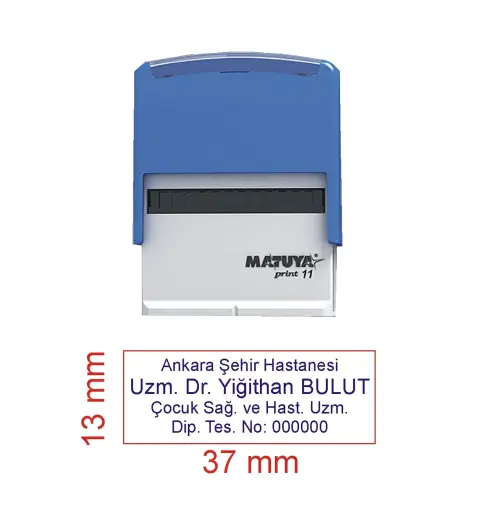 Kaşeciniz İsim Ünvan Kaşesi - Matuya 11 - Mavi Makine - Mavi Mürekkep