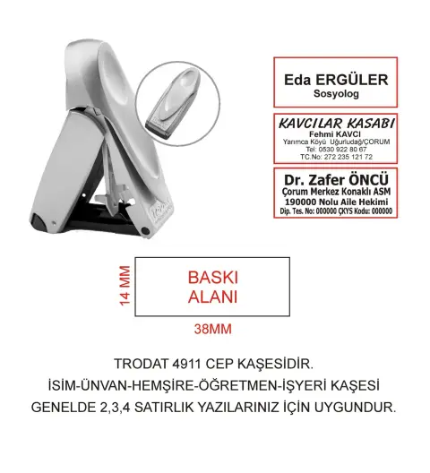 Kaşeciniz Trodat 9411 Cep Kaşe Gri Makine Siyah Mürekkep