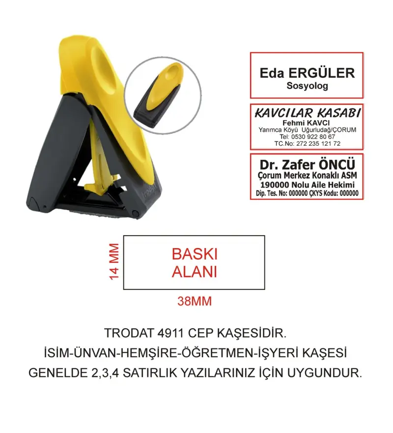 Kaşeciniz Trodat 9411 Cep Kaşe Sarı Makina Siyah Mürekkep