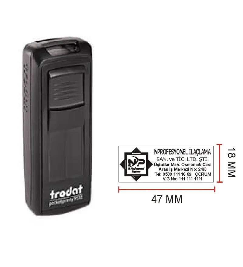 Trodat 9512 Cep Kaşe - İsim Yazılı Kalem Hediyeli (siyah)