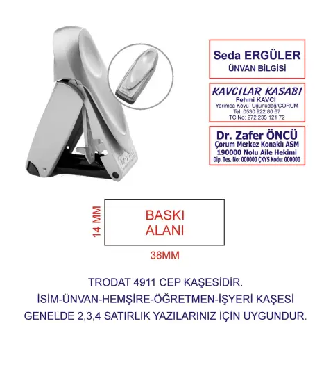 Kaşeciniz Trodat 9411 Cep Kaşe Gri Makine Mavi Mürekkep