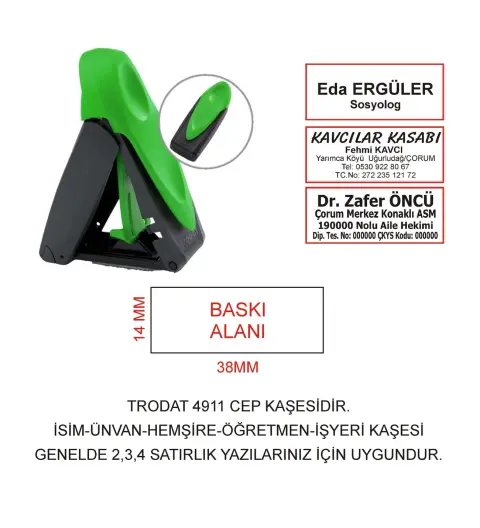 Kaşeciniz Trodat 9411 Cep Kaşe Yeşil Makina Siyah Mürekkep
