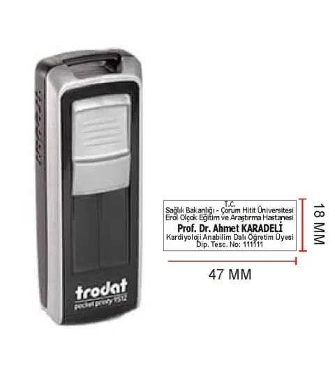 Trodat 9512 Cep Kaşe - İsim Yazılı Kalem Hediyeli (gri)