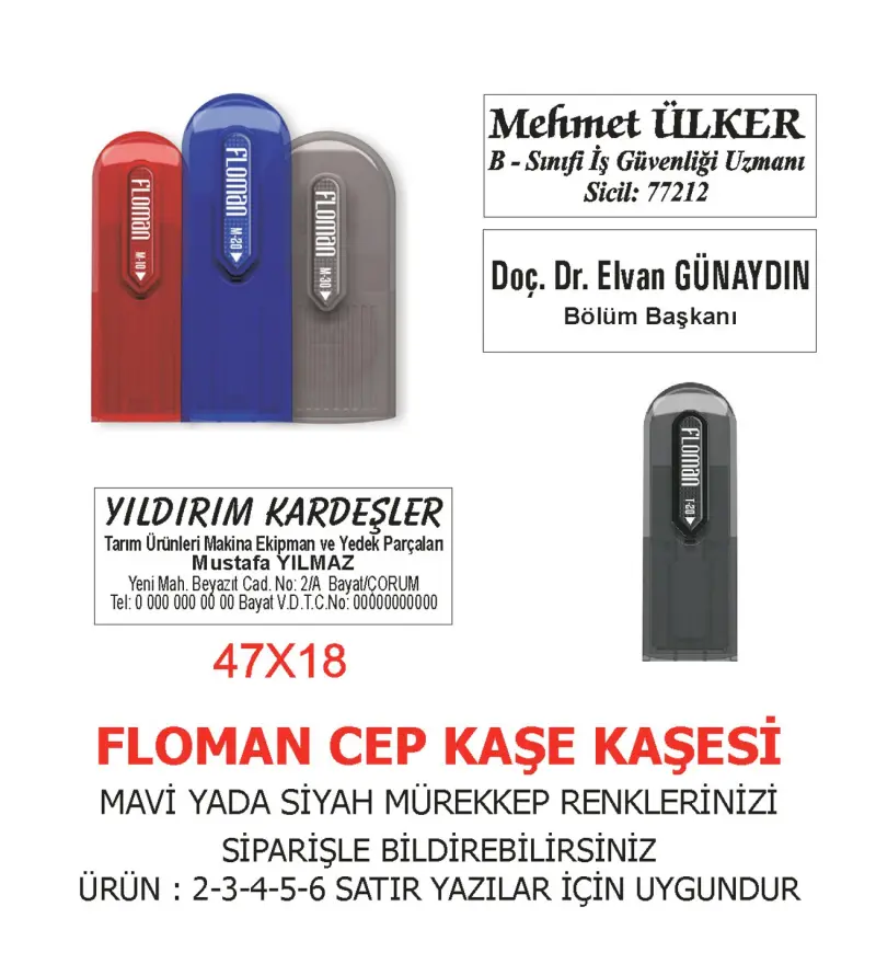 Kaşeciniz Cep Kaşesi - Floman M20 - Öğretmen - Mühendis - İşyeri - Şirket Kaşesi