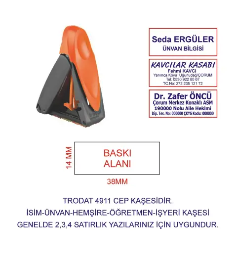 Kaşeciniz Trodat 9411 Cep Kaşe Turuncu Makine Mavi Mürekkep