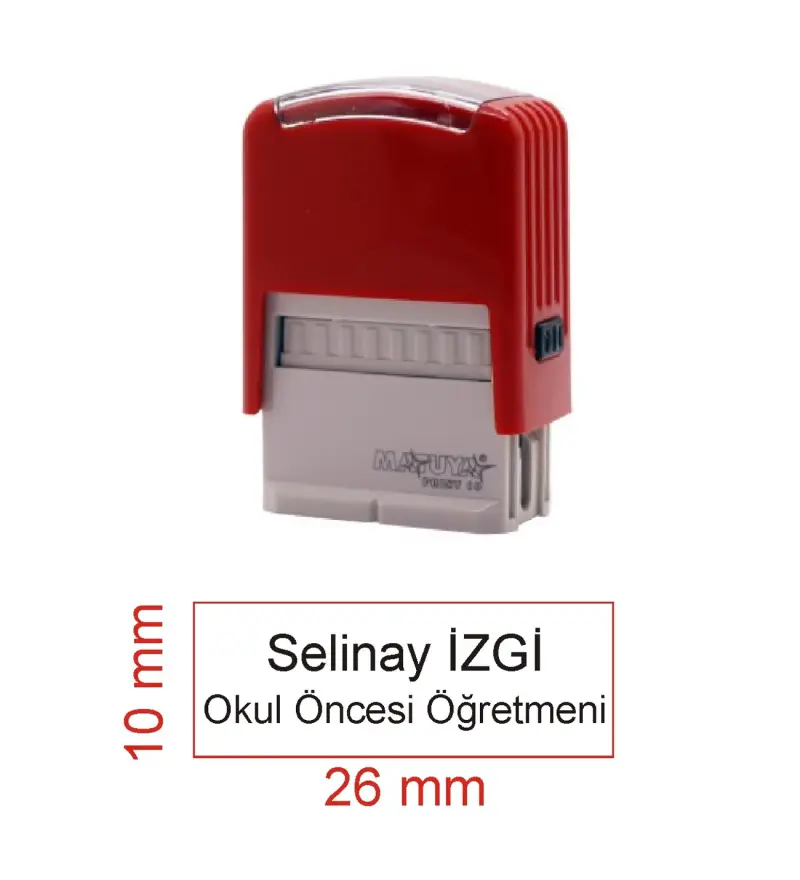 Kaşeciniz İsim Ünvan Kaşesi - Matuya 10 - Kırmızı Makine - Siyah Mürekkep
