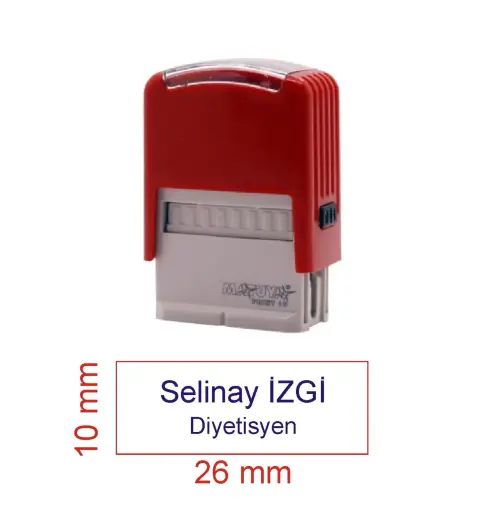 Kaşeciniz İsim Ünvan Kaşesi - Matuya 10 - Kırmızı Makine - Mavi Mürekkep