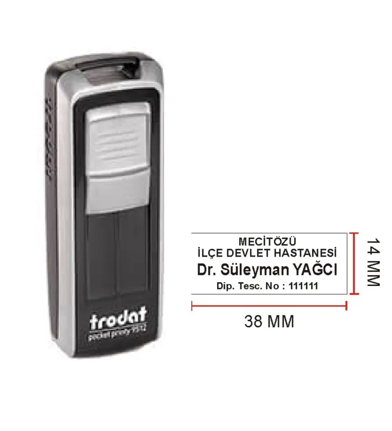 Trodat 9511 Cep Kaşe - İsim Ünvan Kaşesi - İsim Yazılı Kalem Hediyeli (gri)