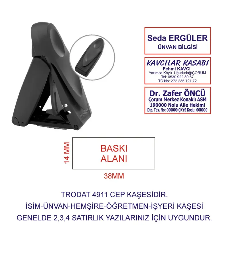 Kaşeciniz Trodat 9411 Cep Kaşe Siyah Makine Mavi Mürekkep