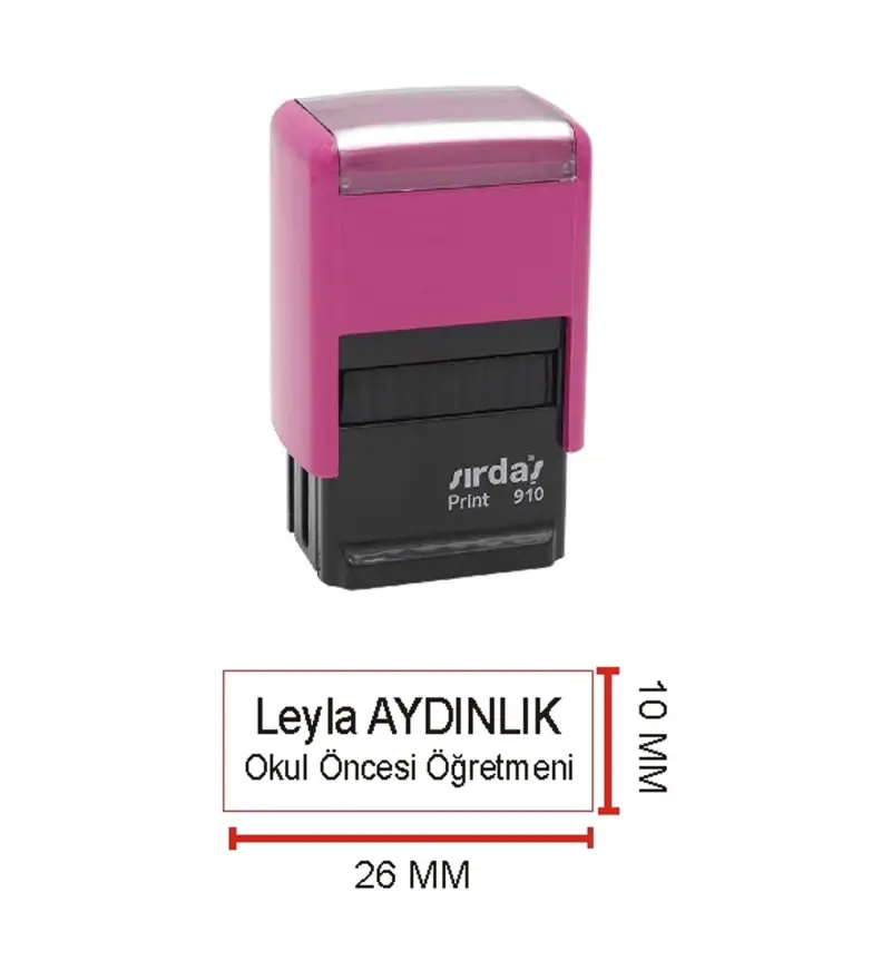Sırdaş 910 İsim Ünvan Kaşesi - Pembe Makina - Siyah Mürekkep