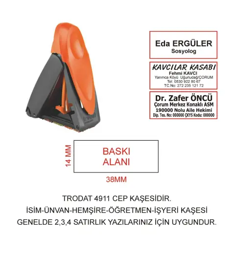 Kaşeciniz Trodat 9411 Cep Kaşe Turuncu Makina Siyah Mürekkep
